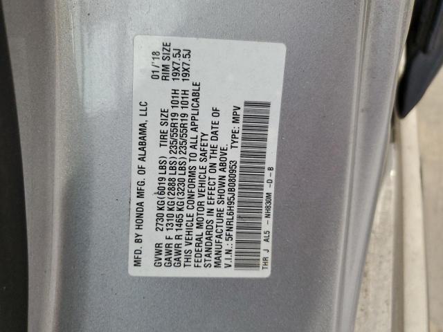 5FNRL6H95JB080953 - 2018 HONDA ODYSSEY ELITE Szary zdjęcie 13