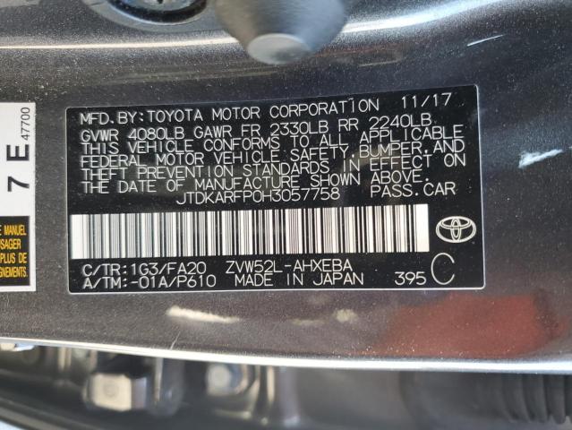 JTDKARFP0H3057758 - 2017 TOYOTA PRIUS PRIM გრაფიტი ფოტო 12