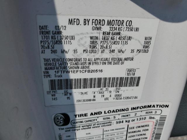 1FTFW1EF1CFB20516 - 2012 FORD F150 SUPERCREW WHITE photo 12