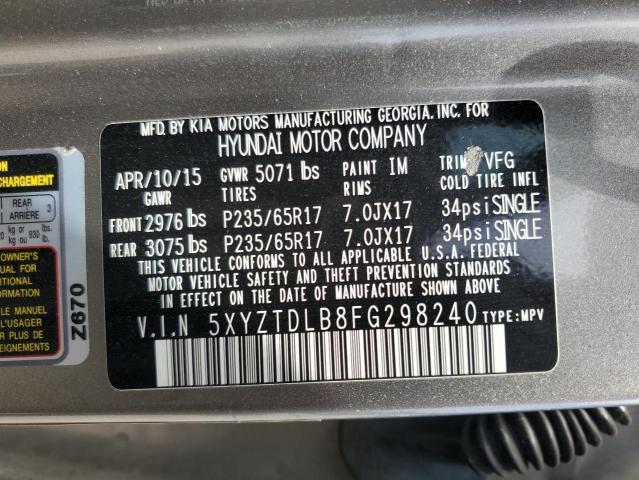 5XYZTDLB8FG298240 - 2015 HYUNDAI SANTA FE S GRAY photo 13