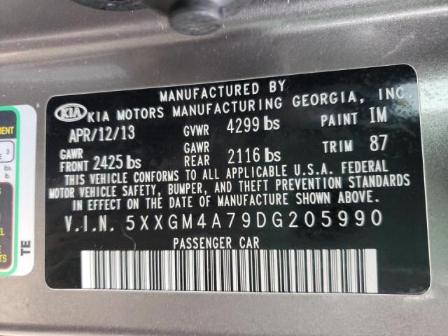 5XXGM4A79DG205990 - 2013 KIA OPTIMA LX GRAY photo 10