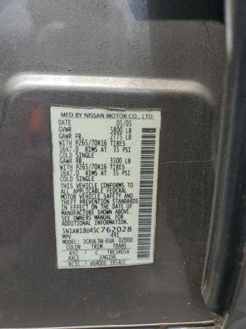 5N1AR18U45C762028 - 2005 NISSAN PATHFINDER LE 灰色 照片 13