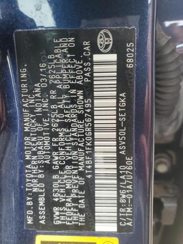 4T4BF1FK0GR567495 - 2016 TOYOTA CAMRY LE 蓝色 照片 12