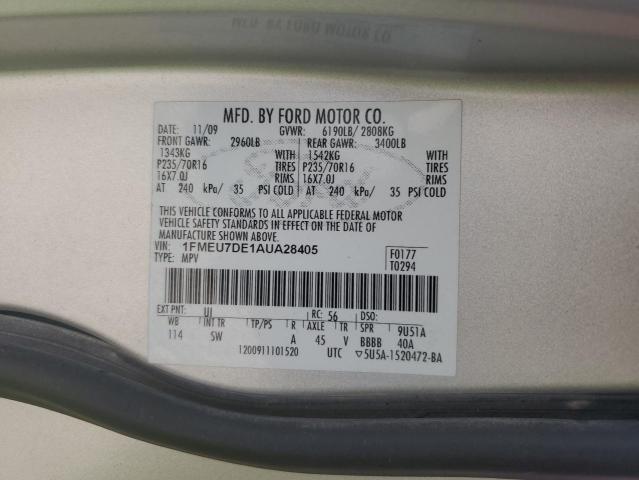 1FMEU7DE1AUA28405 - 2010 FORD EXPLORER XLT ვერცხლისფერი ფოტო 13