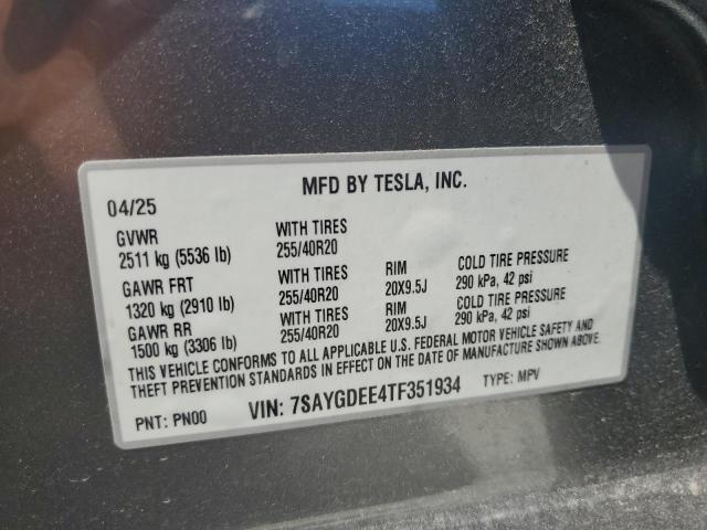 7SAYGDEE4TF351934 - 2026 TESLA MODEL Y GRAY photo 12