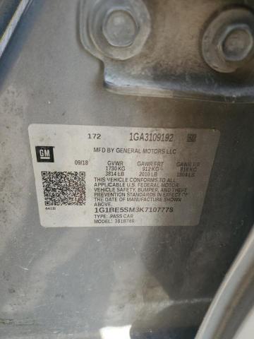 1G1BE5SM3K7107778 - 2019 CHEVROLET CRUZE LT GRAY photo 12