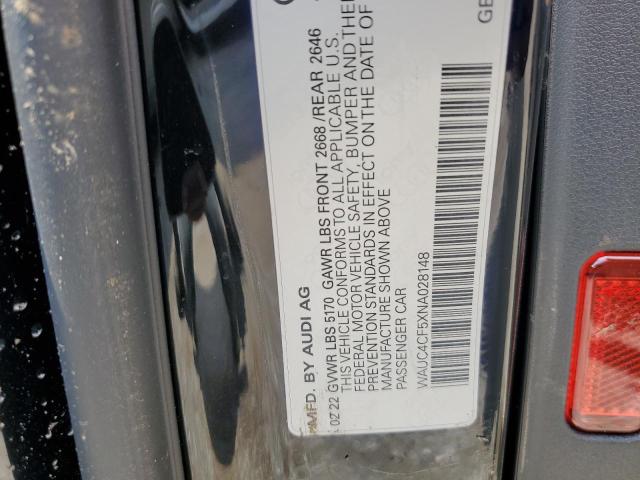 WAUC4CF5XNA028148 - 2022 AUDI S5 PREMIUM PLUS შავი ფოტო 12