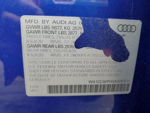 WA1CCAFP0GA009326 - 2016 AUDI SQ5 PREMIUM PLUS BLUE photo 12