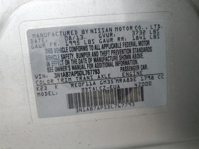 3N1AB7AP5DL767793 - 2013 NISSAN SENTRA S SILVER photo 12