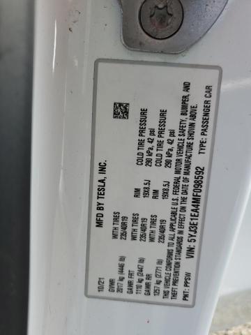 5YJ3E1EA4MF098592 - 2021 TESLA MODEL 3 白色 照片 12