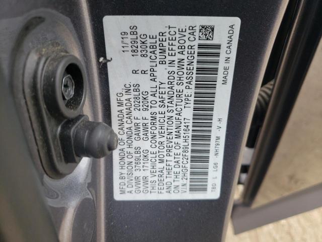 2HGFC2F89LH516417 - 2020 HONDA CIVIC SPORT ნაცრისფერი ფოტო 12