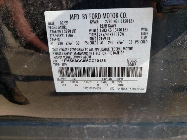 1FM5K8GC0MGC10136 - 2021 FORD EXPLORER ST BLACK photo 13