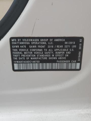 1VWAH7A33DC146733 - 2013 VOLKSWAGEN PASSAT S WHITE photo 12