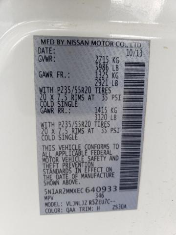 5N1AR2MMXEC640933 - 2014 NISSAN PATHFINDER S Սպիտակ լուսանկար 13