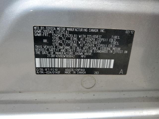 2T3BF4DV8CW189842 - 2012 TOYOTA RAV4 SILVER photo 13