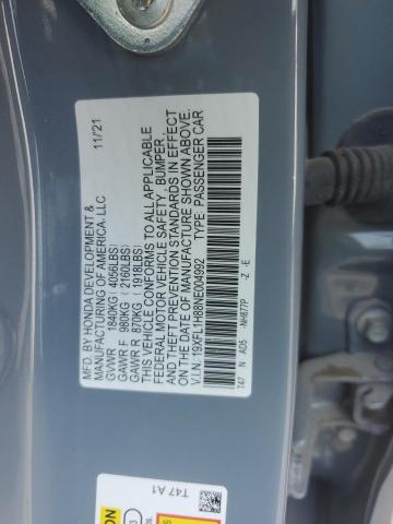 19XFL1H88NE004992 - 2022 HONDA CIVIC SPORT TOURING ნაცრისფერი ფოტო 12