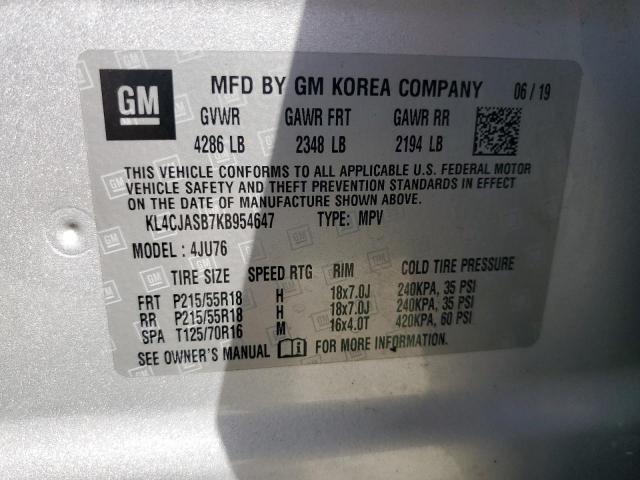 KL4CJASB7KB954647 - 2019 BUICK ENCORE PREFERRED Gümüş foto 13