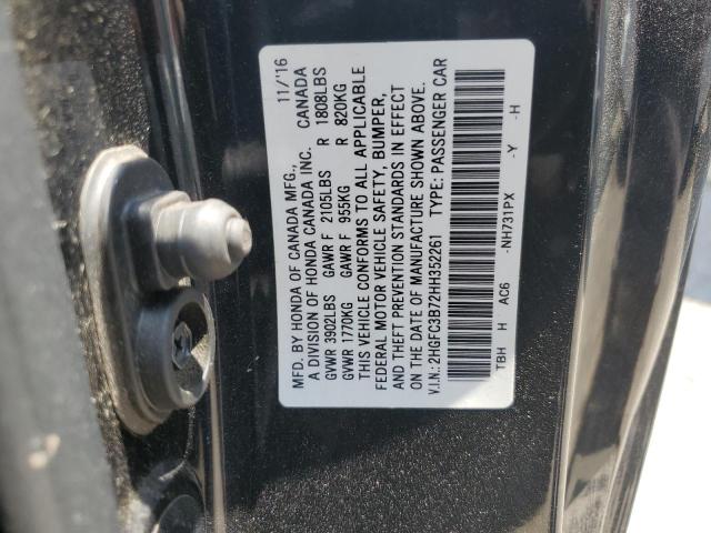 2HGFC3B72HH352261 - 2017 HONDA CIVIC EXL შავი ფოტო 12