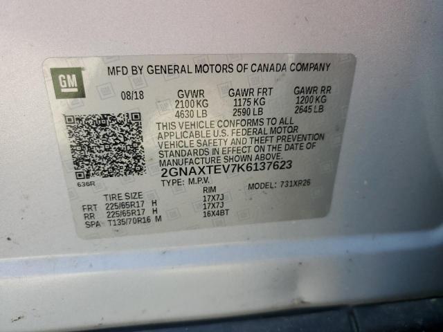 2GNAXTEV7K6137623 - 2019 CHEVROLET EQUINOX LT SILVER photo 14