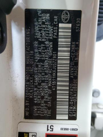4T1B11HK6JU577901 - 2018 TOYOTA CAMRY L WHITE photo 12