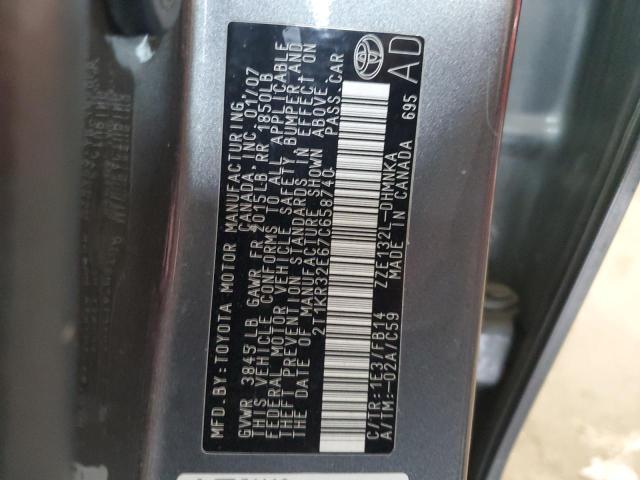 2T1KR32E67C658740 - 2007 TOYOTA COROLLA MA XR GRAY photo 14