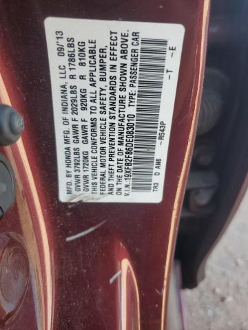 19XFB2F86DE083010 - 2013 HONDA CIVIC EX BURGUNDY photo 12
