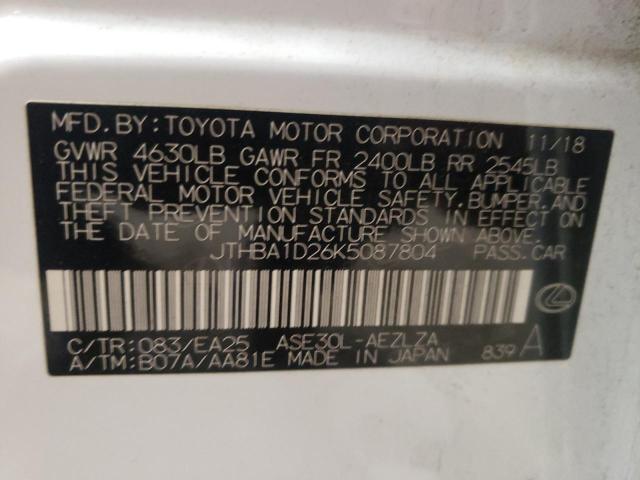 JTHBA1D26K5087804 - 2019 LEXUS IS 300 WHITE photo 13