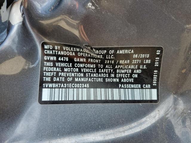 1VWBH7A31EC002345 - 2014 VOLKSWAGEN PASSAT SE GRAY photo 12