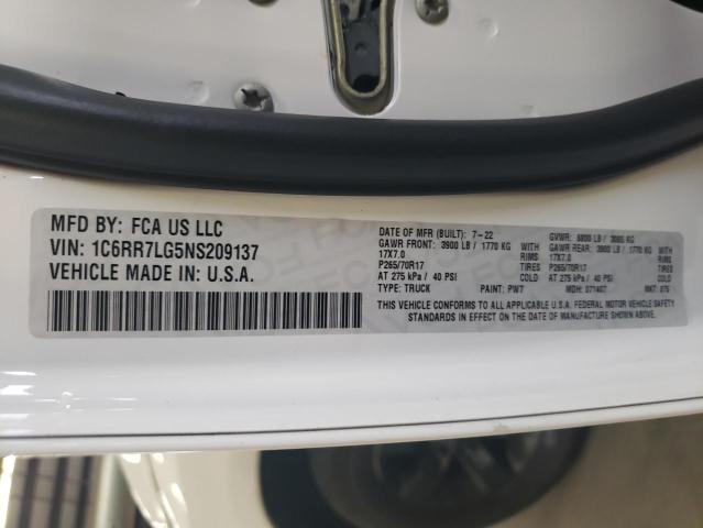 1C6RR7LG5NS209137 - 2022 RAM 1500 CLASS SLT 白色 照片 12