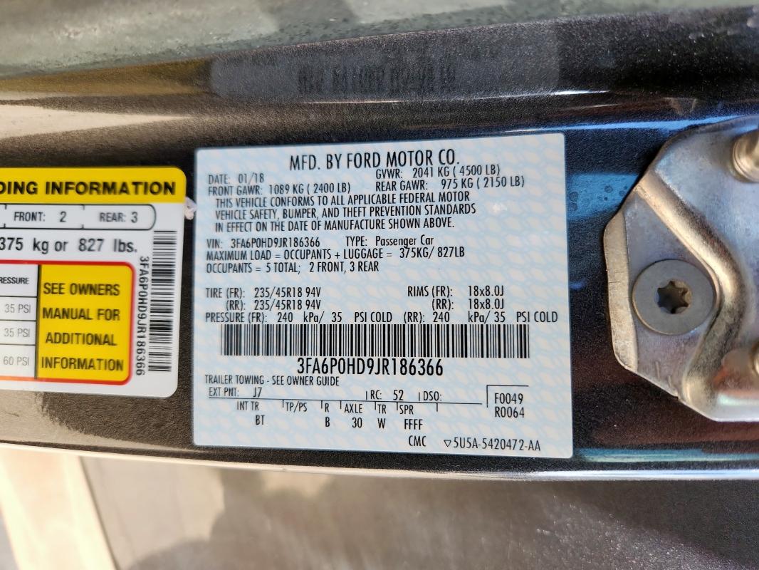 3FA6P0HD9JR186366 - 2018 FORD FUSION SE GRAY photo 12