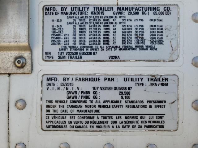 1UYVS2539GU533807 - 2016 UTILITY VS2RA Սպիտակ լուսանկար 10