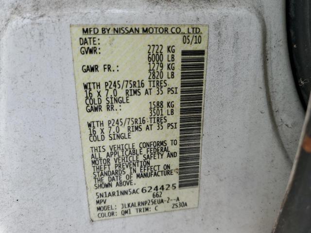5N1AR1NN5AC624425 - 2010 NISSAN PATHFINDER S WHITE photo 13