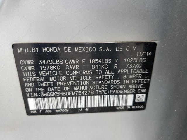 3HGGK5H80FM754278 - 2015 HONDA FIT EX SILVER photo 12