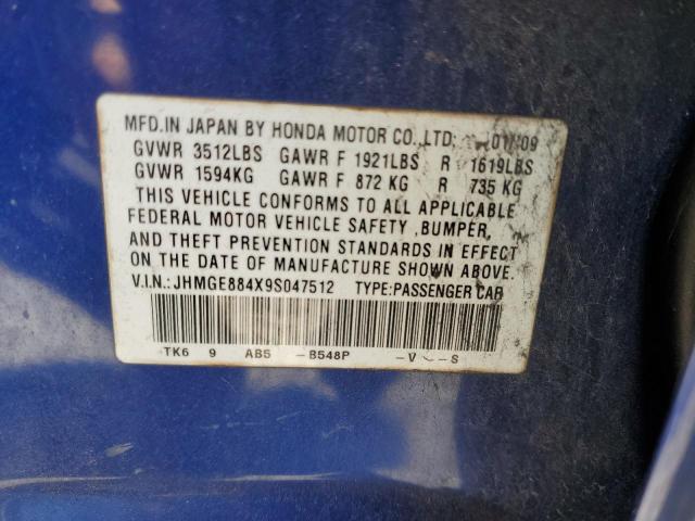 JHMGE884X9S047512 - 2009 HONDA FIT SPORT BLUE photo 12