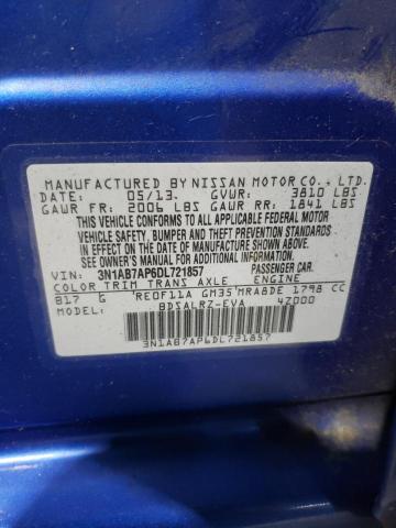 3N1AB7AP6DL721857 - 2013 NISSAN SENTRA S BLUE photo 12