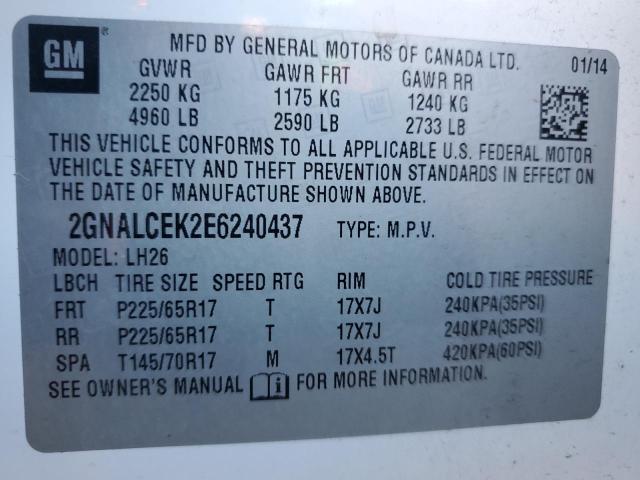 2GNALCEK2E6240437 - 2014 CHEVROLET EQUINOX LT WHITE photo 13