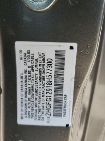 2HGFG12918H577300 - 2008 HONDA CIVIC EXL GRAY photo 12