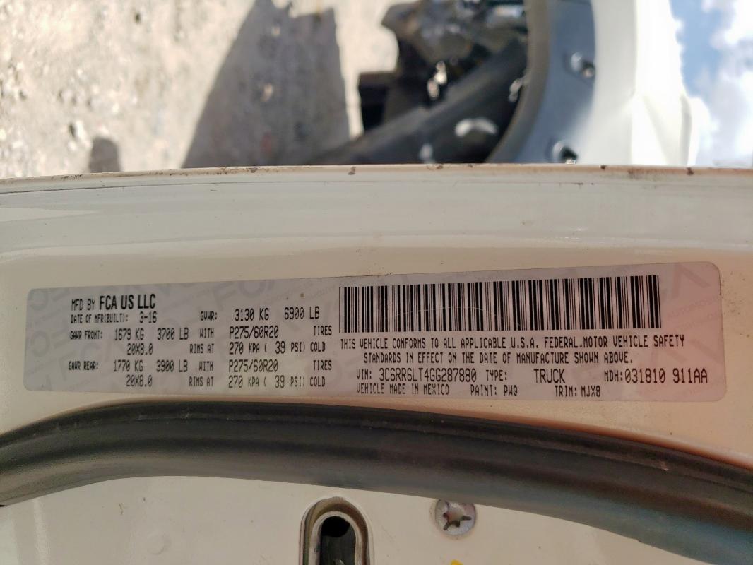 3C6RR6LT4GG287880 - 2016 RAM 1500 SLT WHITE photo 13