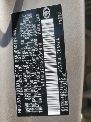 4T1BE32K35U599918 - 2005 TOYOTA CAMRY LE TAN photo 12