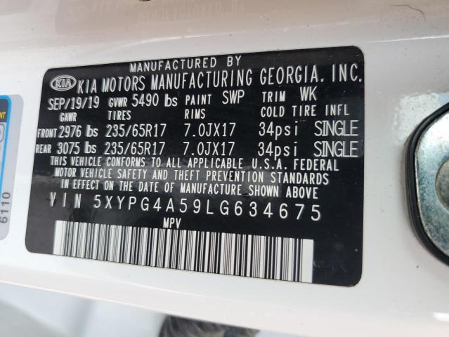 5XYPG4A59LG634675 - 2020 KIA SORENTO S WHITE photo 13