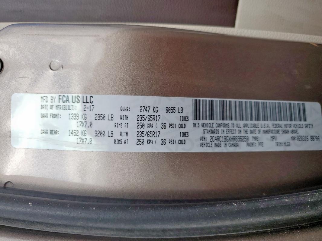 2C4RC1BGXHR695250 - 2017 CHRYSLER PACIFICA TOURING L TAN photo 14