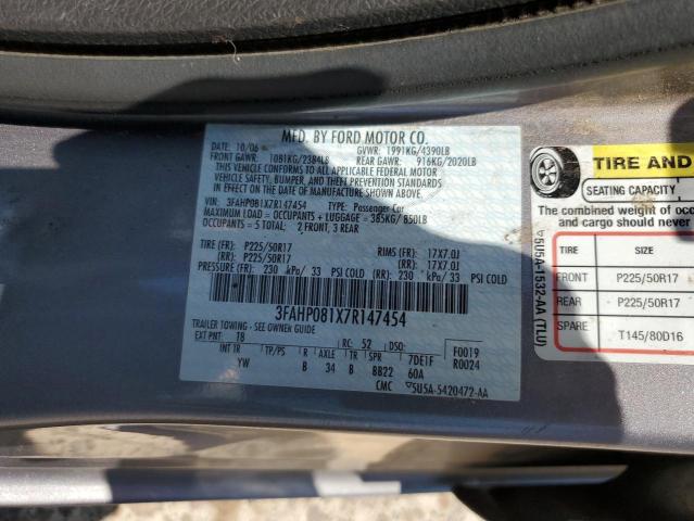 3FAHP081X7R147454 - 2007 FORD FUSION SEL GRAY photo 12