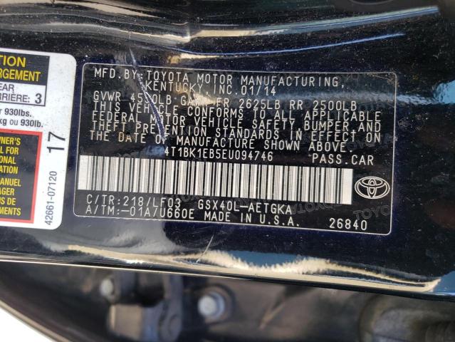 4T1BK1EB5EU094746 - 2014 TOYOTA AVALON BASE BLACK photo 12