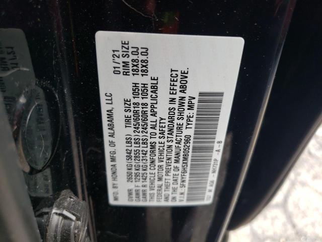 5FNYF6H5XMB052960 - 2021 HONDA PILOT EXL أسود صورة 13