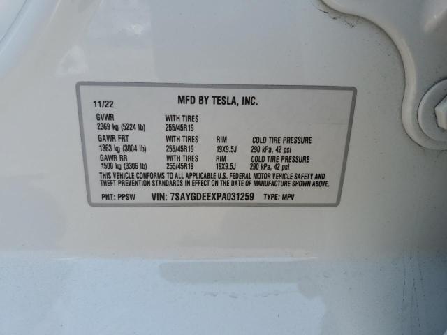 7SAYGDEEXPA031259 - 2023 TESLA MODEL Y WHITE photo 12