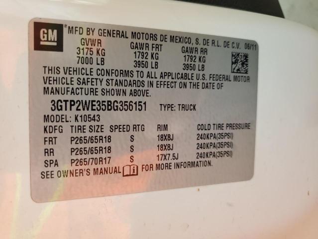 3GTP2WE35BG356151 - 2011 GMC SIERRA K1500 SLT WHITE photo 12