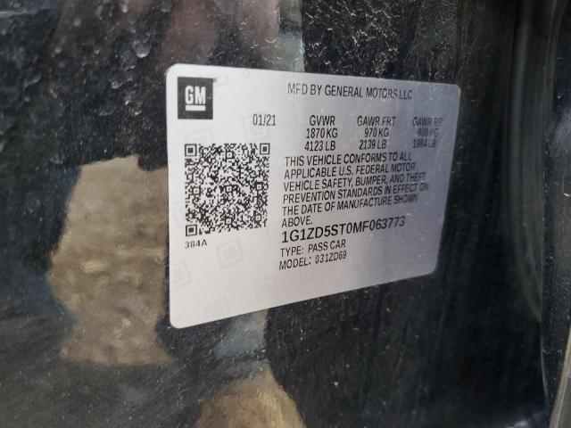 1G1ZD5ST0MF063773 - 2021 CHEVROLET MALIBU LT BLACK photo 12