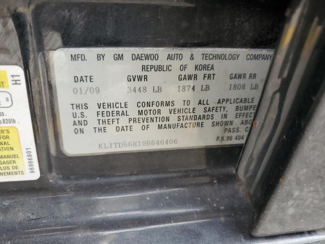 KL1TD66E19B646406 - 2009 CHEVROLET AVEO LS 黑色 照片 12