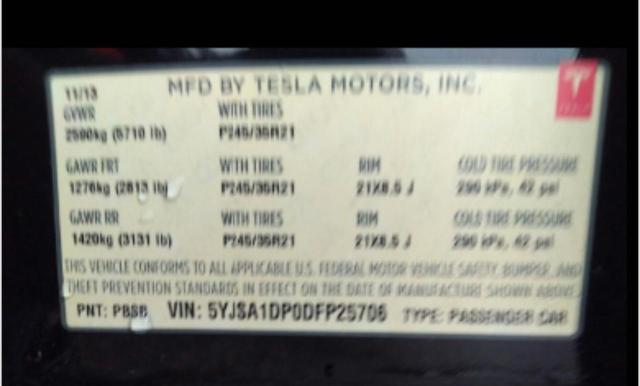 5YJSA1DP0DFP25706 - 2013 TESLA MODEL S Чорний фото 10