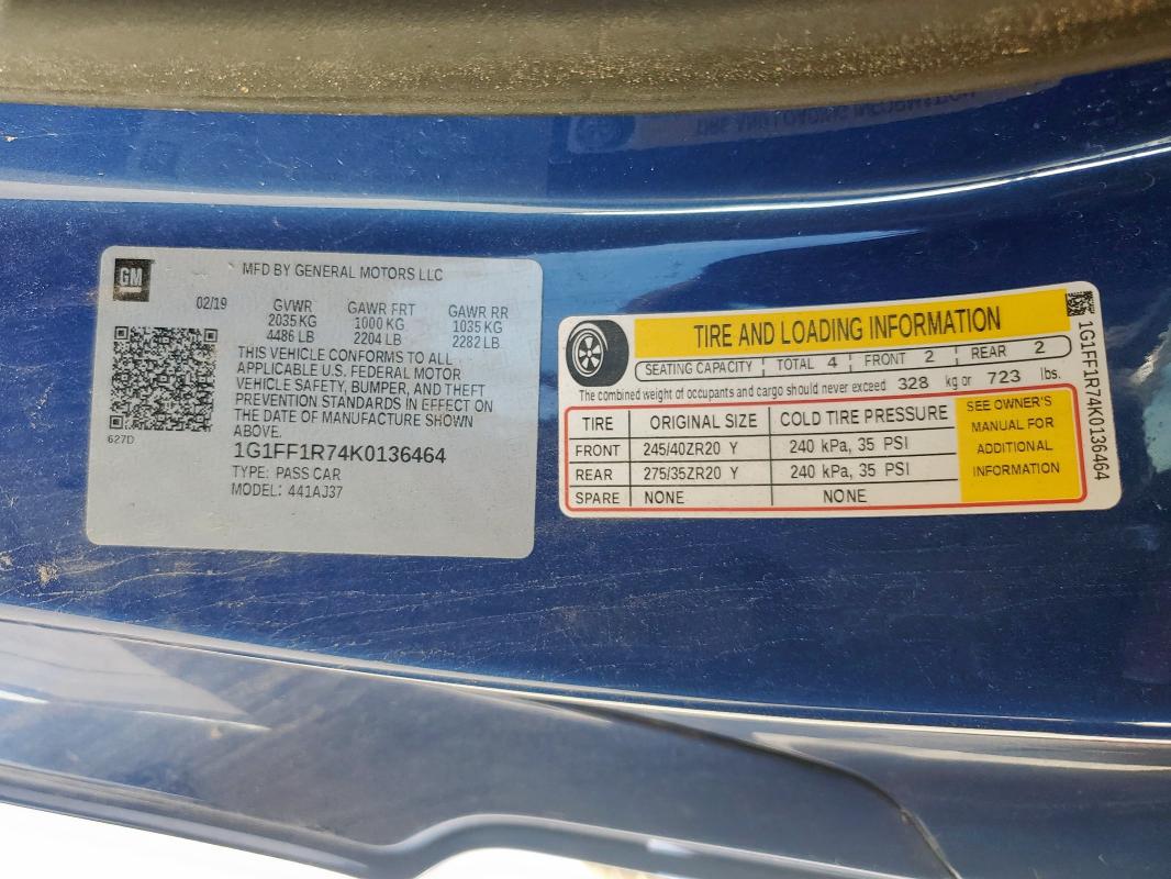 1G1FF1R74K0136464 - 2019 CHEVROLET CAMARO SS BLUE photo 12